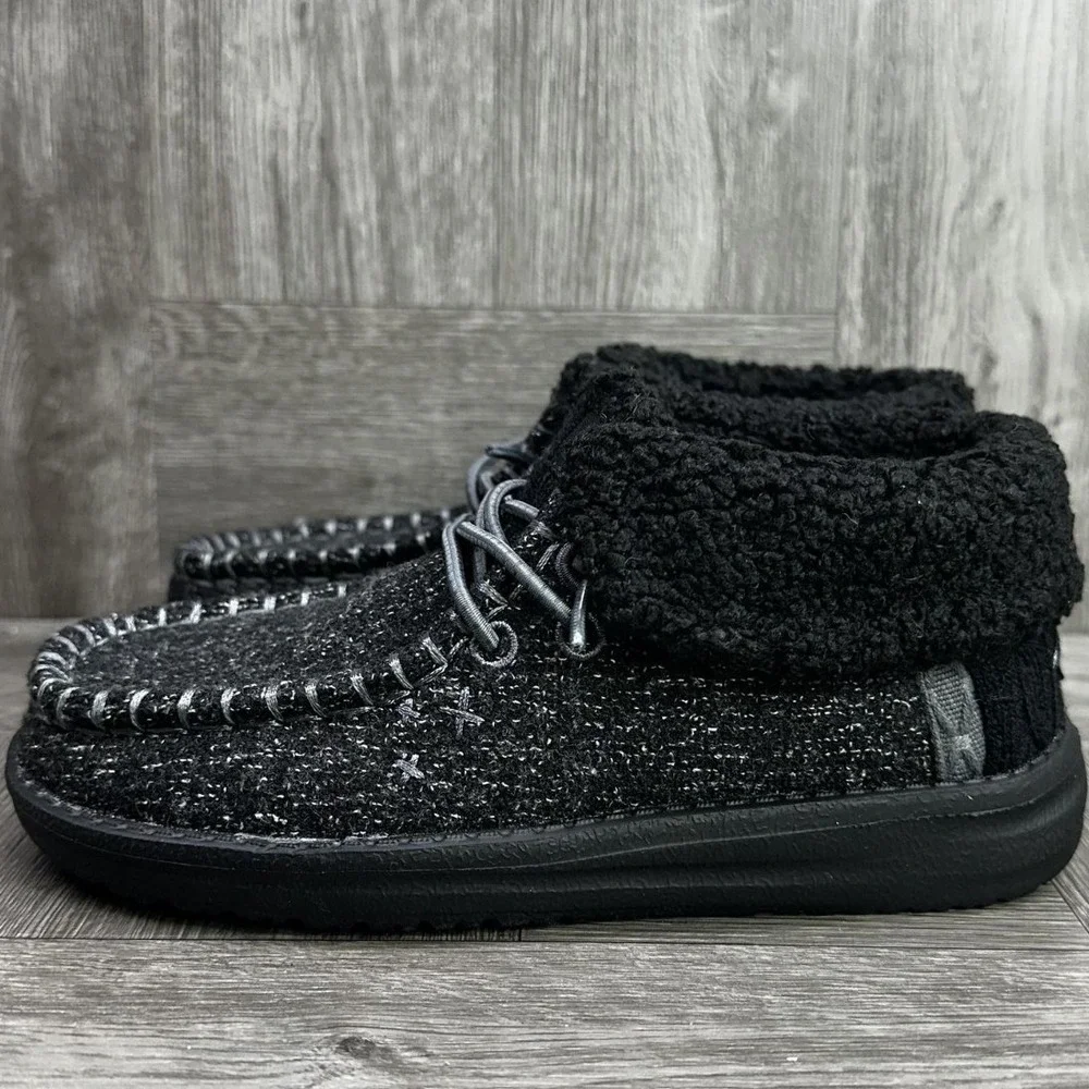 Hey Dude Windy Foldy Brushed Cozy Kids 2 Black SlipOn Winter Boots NEW 42143-060